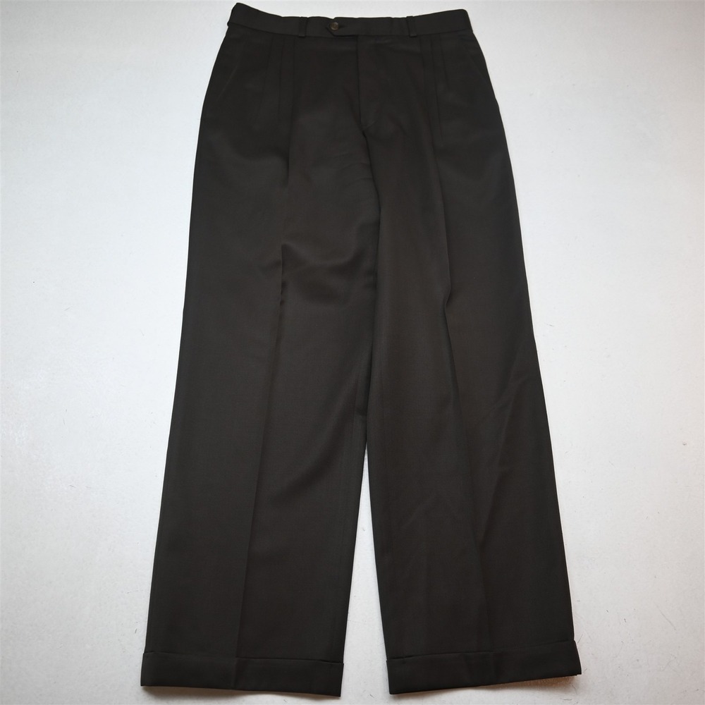 Brandini 30x30 Brown 100% Wool Pleated Cuffed High Waist Baggy Dress Mens Pants